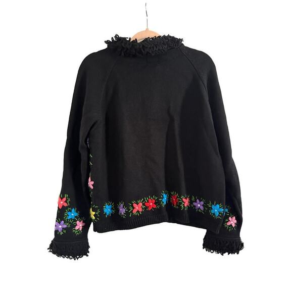 BEREK Vintage Floral Heavily Embroidered Button Knit Cardigan Sweater - Sz Large - Picture 2 of 6